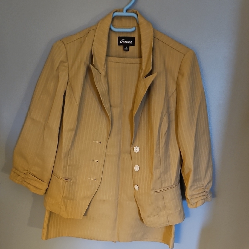 JEMMA Beige Striped Blazer with Button Details